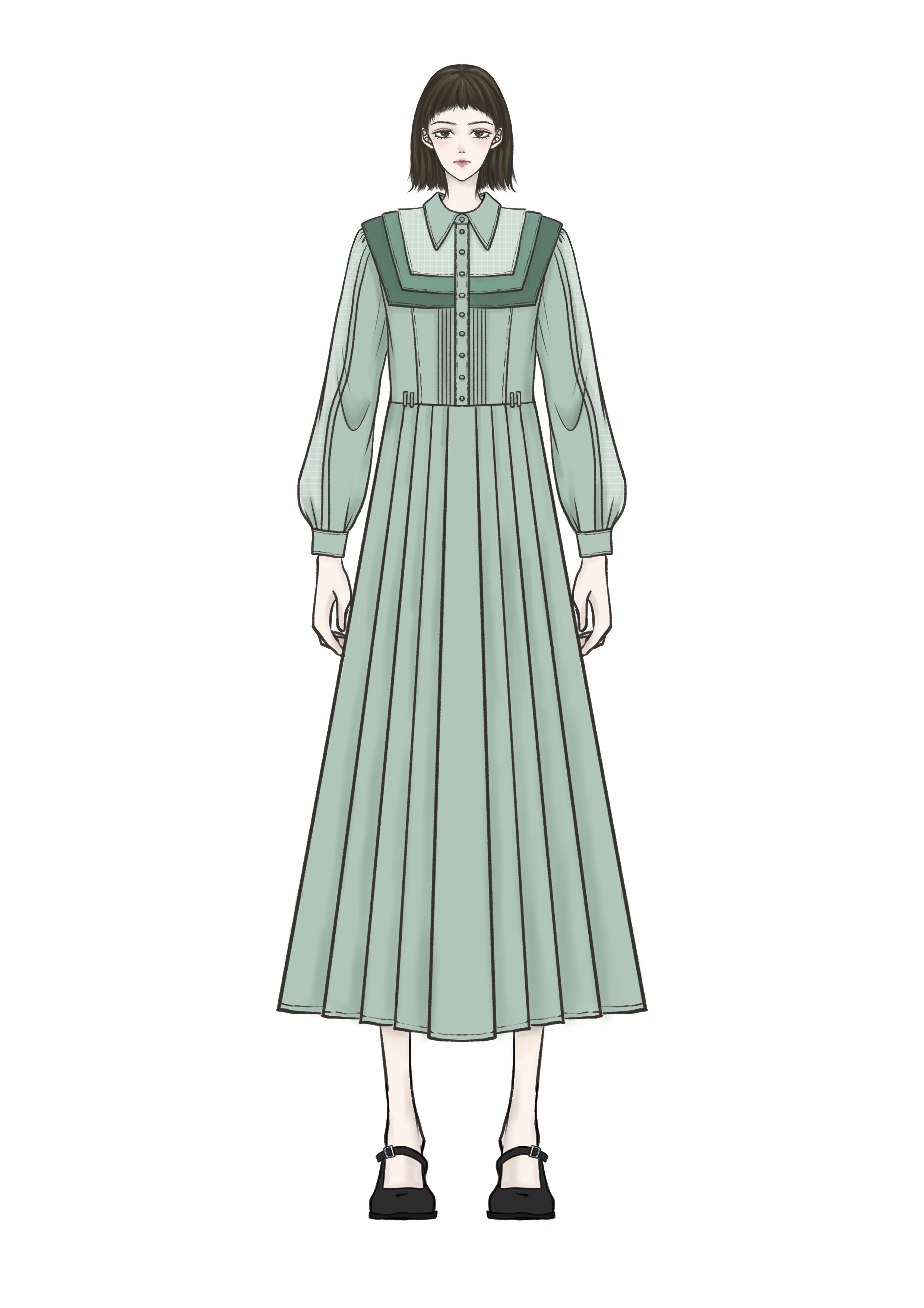 青釉百摺襯衫裙