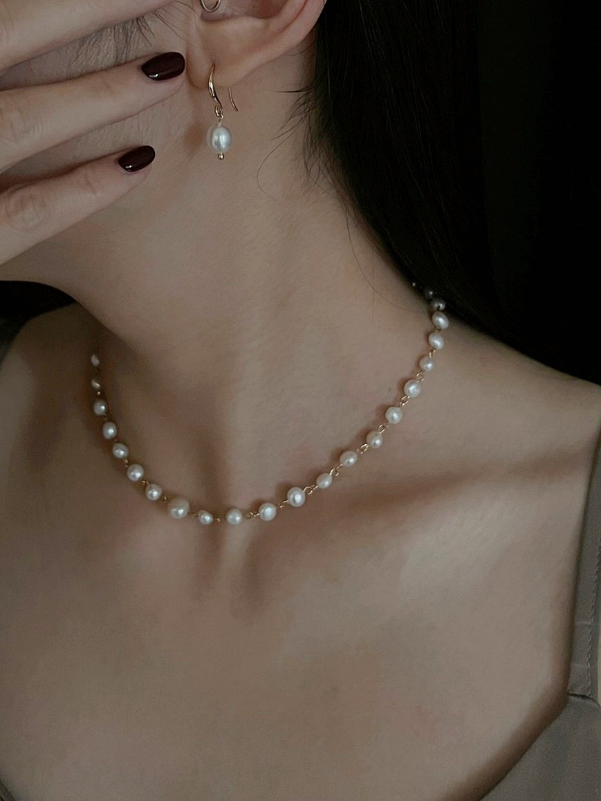 天然饅頭珍珠頸鏈