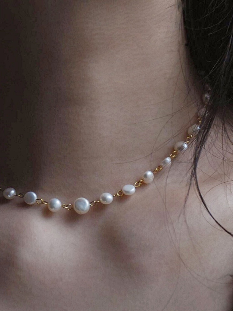 天然饅頭珍珠頸鏈