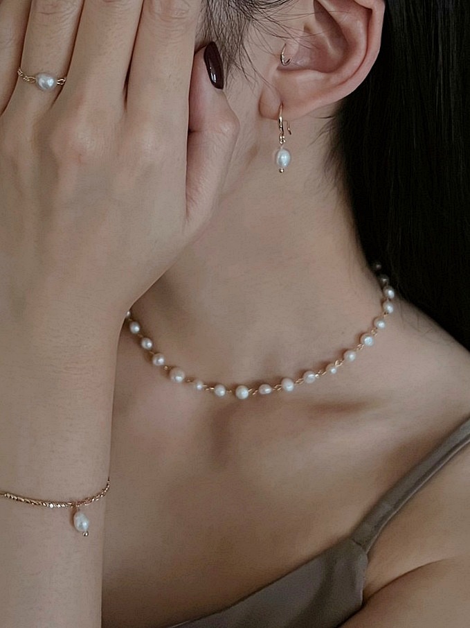 天然饅頭珍珠頸鏈