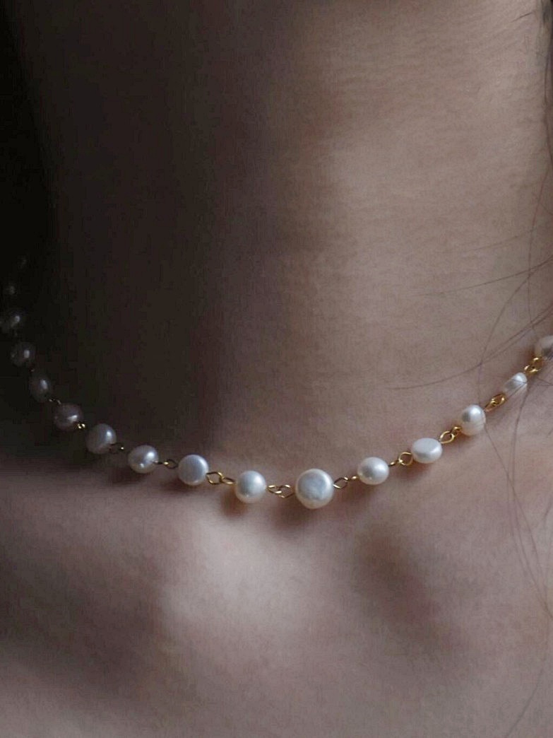 天然饅頭珍珠頸鏈