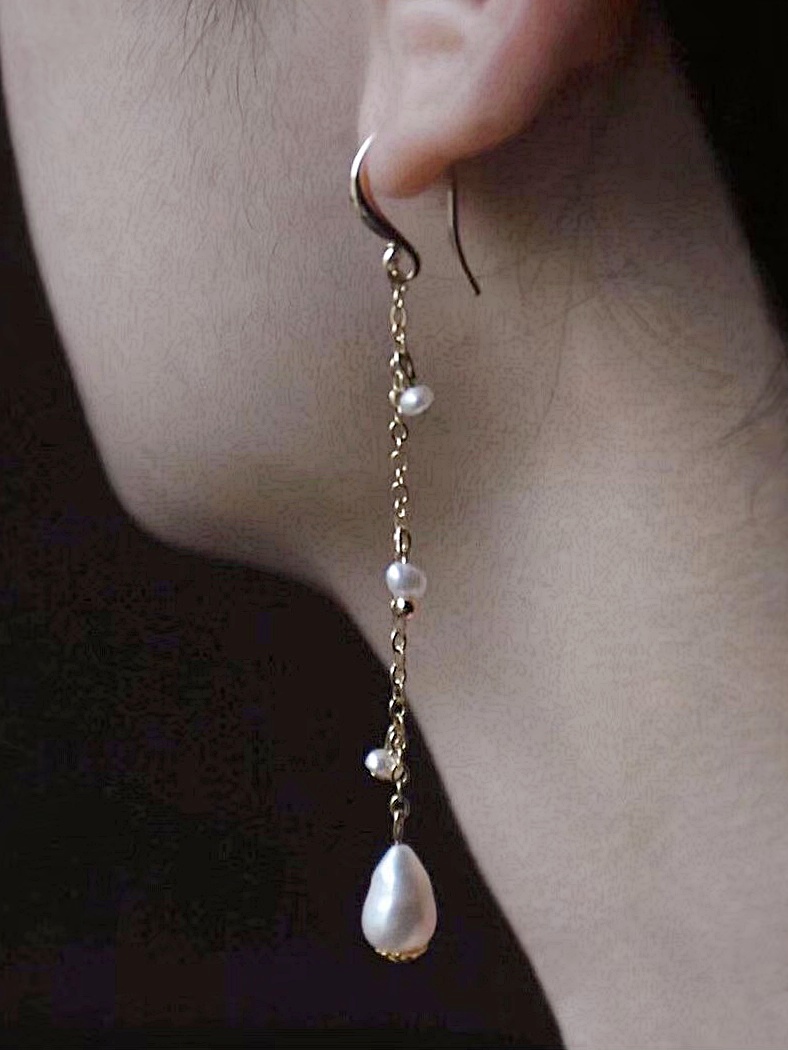 天然珍珠成對雨滴耳環