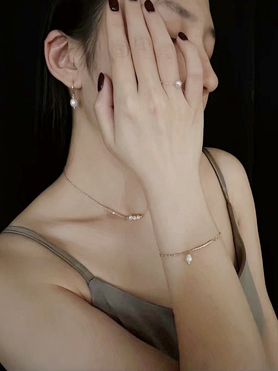 天然三顆珍珠項鍊四件組 