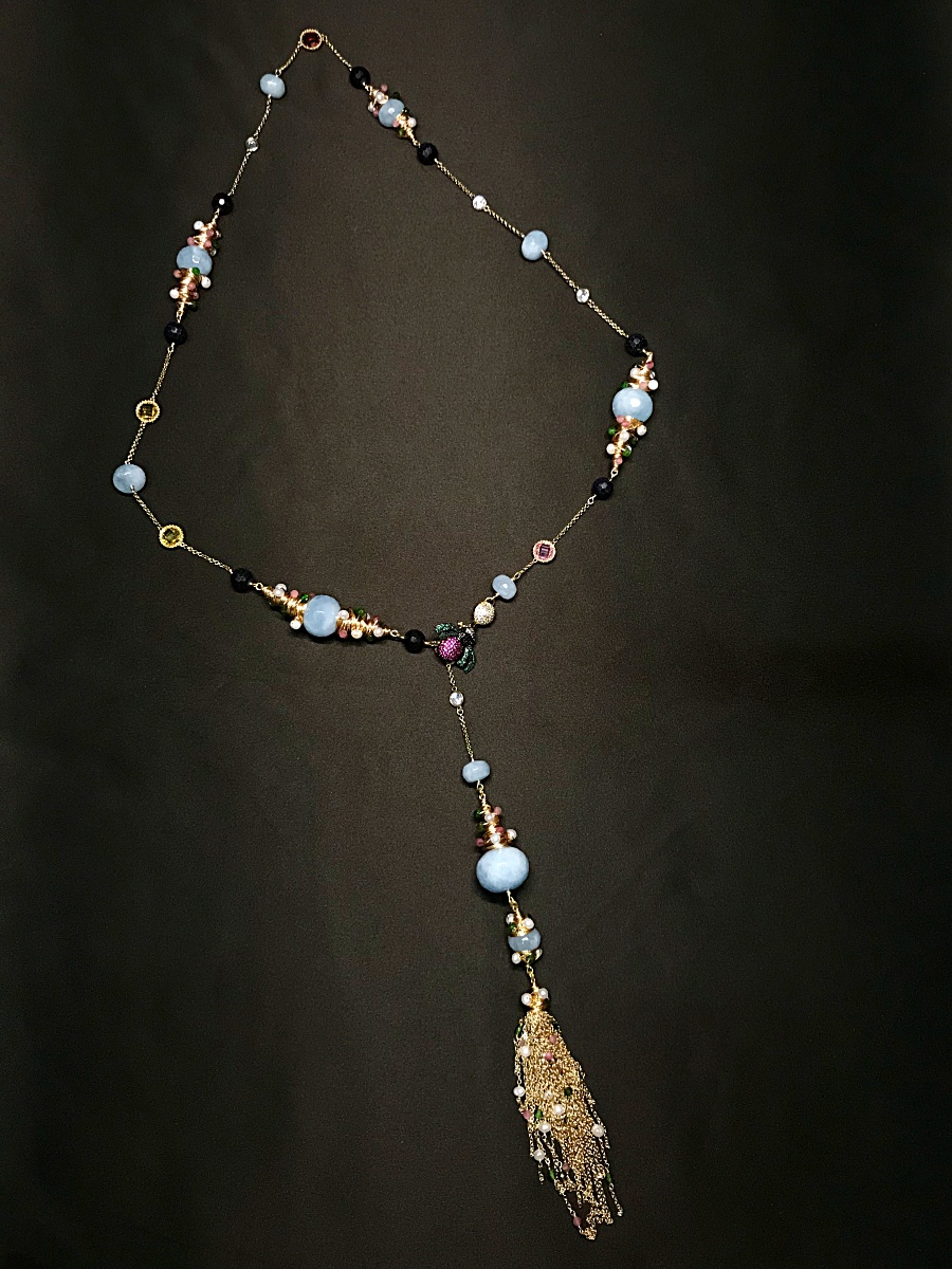 花園饗宴海藍寶流蘇長項鍊 