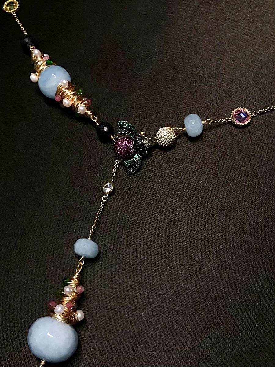 花園饗宴海藍寶流蘇長項鍊 