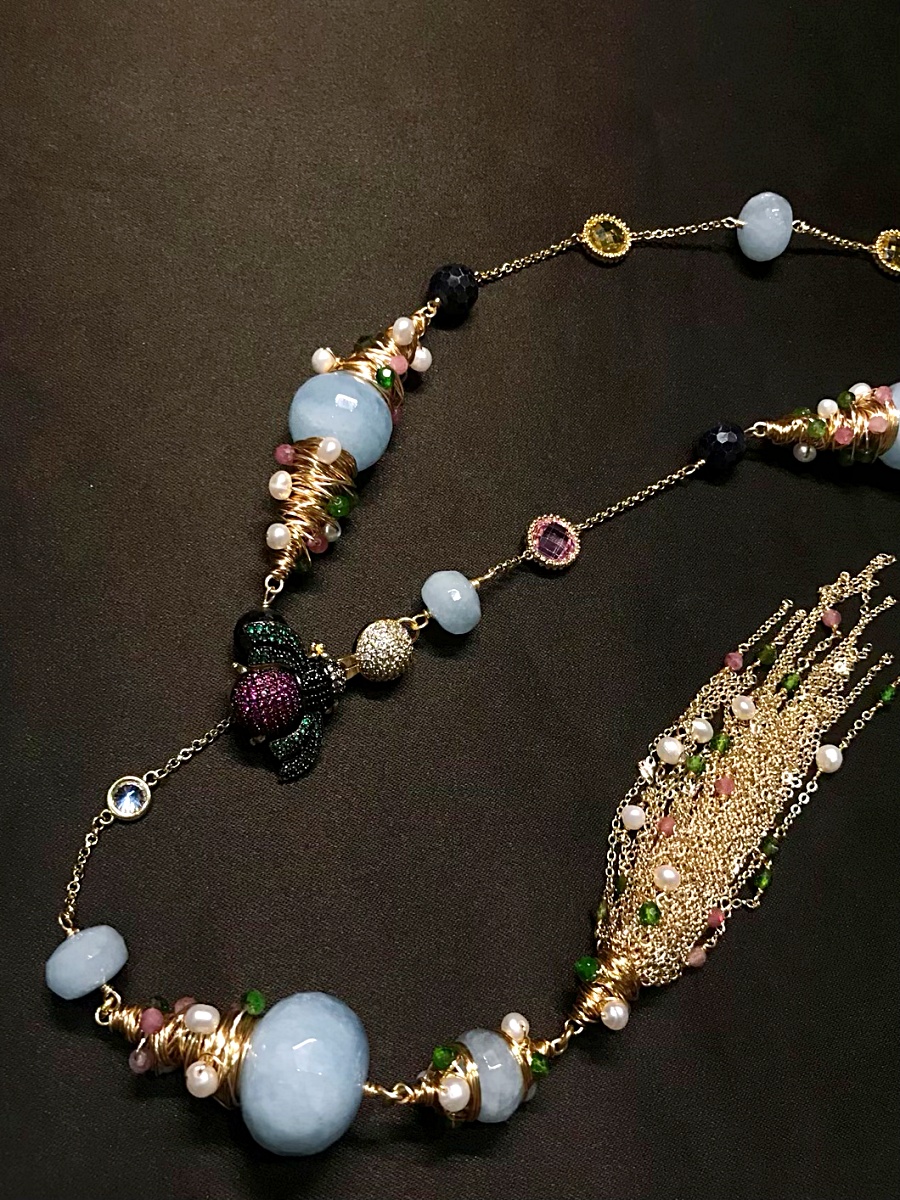 花園饗宴海藍寶流蘇長項鍊 