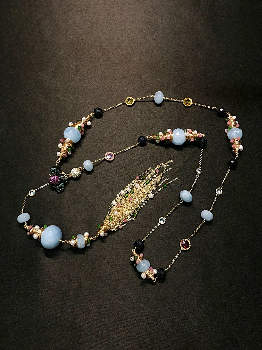 花園饗宴海藍寶流蘇長項鍊 