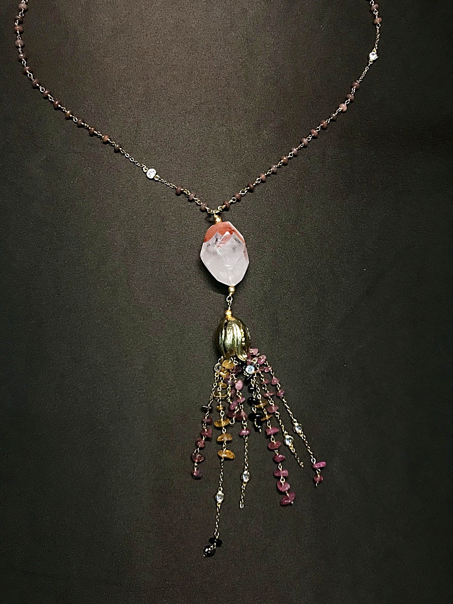 濃郁莫內水晶花瓣流蘇項鍊