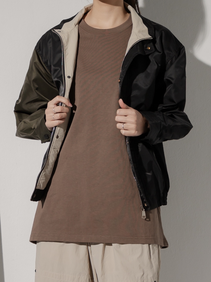Common Comma｜Gabardine Nylon Vintage Jacket Black+Olive