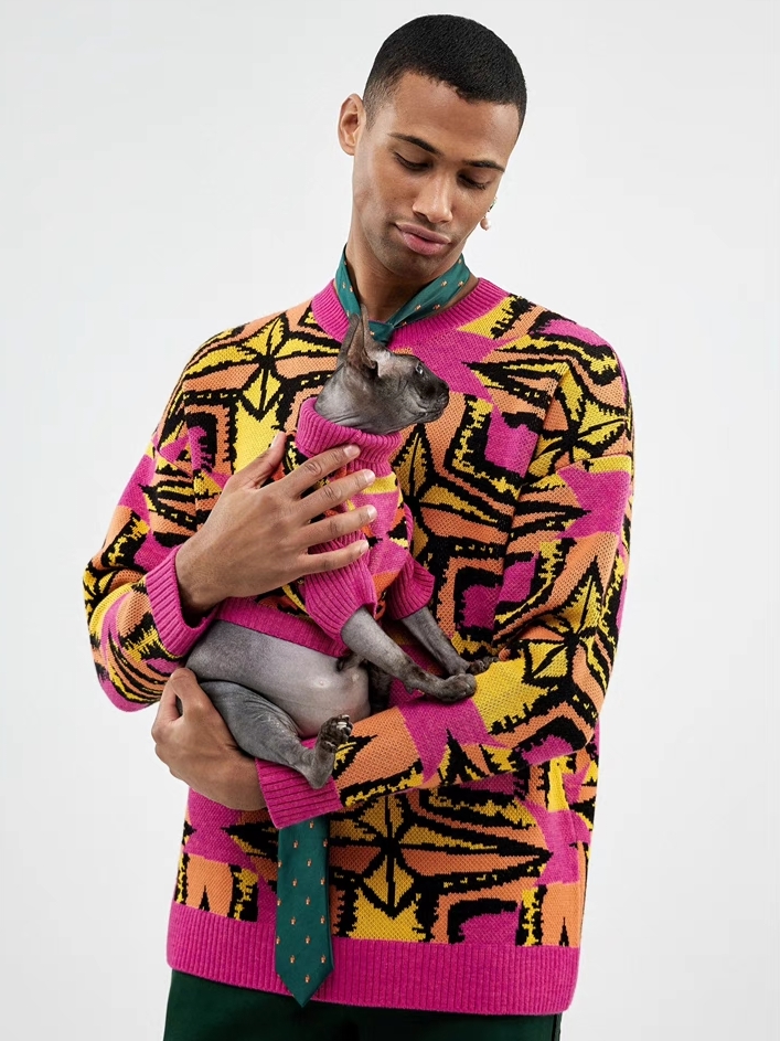 SYS｜Retro Wool Kaleidoscope Long Knit Top