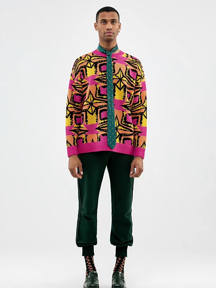 SYS｜Retro Wool Kaleidoscope Long Knit Top