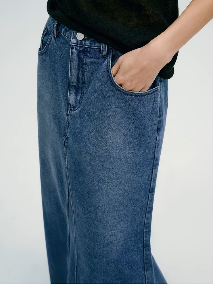 INSIS｜Retro Faded Back Split Eco Denim Fishtail Skirt